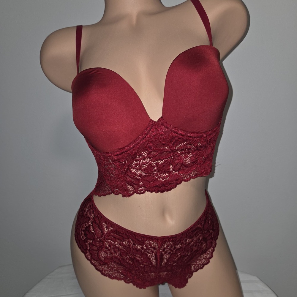Cosabella Jhansi Bustier &‎ High Leg Bikini Set Sindoor Red Lace Lingerie Size L